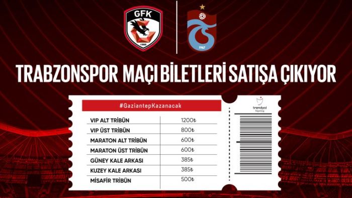 Gaziantep FK'da Trabzonspor biletleri satışta